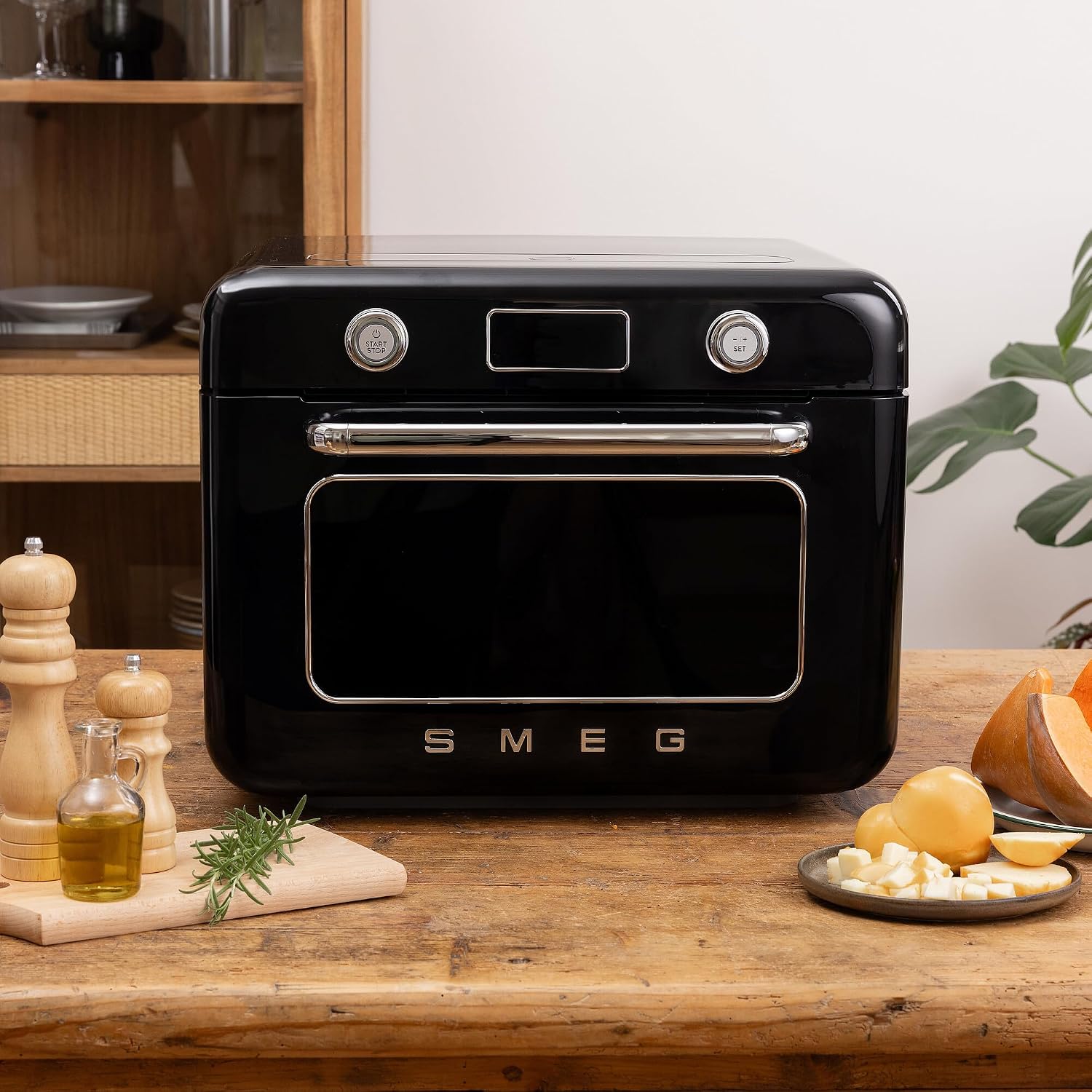 COF01 Four combiné de comptoir – Gril multifonction, friture à air, vapeur, cuisson, convection, décongélation et chaud, 10 fonctions de cuisson – Fabriqué en Italie (noir)