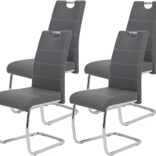 Avis Hela Tische Flora : 4 chaises luge en simili cuir gris au look moderne pour la salle à manger