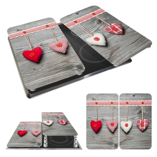 WENKO Protection plaque de cuisson "Coeurs" en verre trempé - Pour toute plaque - Couvre plaque de cuisson, planche à découper, extension plan de travail - Lot de 2 - 52x30cm - Multicolore