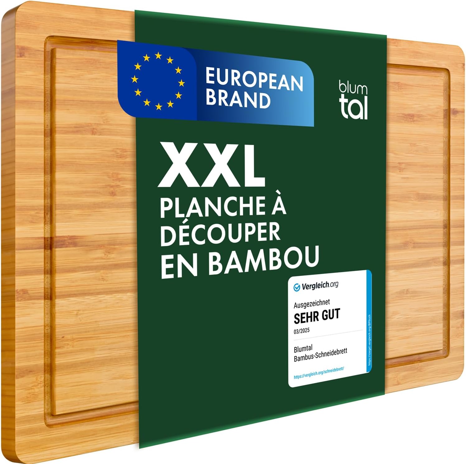 Planche A Decouper Bois Bambou - Planche à Découper Avec Rainure À Jus - Accessoire Cuisine - Grande Taille (43,5x29,5cm) Lot de 1 43.5L x 29.5l cm