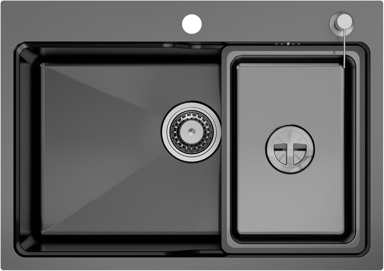 Evier Cuisine 1 Bac 68x48 cm, Éviers de Cuisine Inox 1 Bac avec Grand Bassin et Distributeur de savon, Evier Multifonction de Lavabo Cuisine avec Siphon & Trop-Plein 68 x 48 cm Anthracite