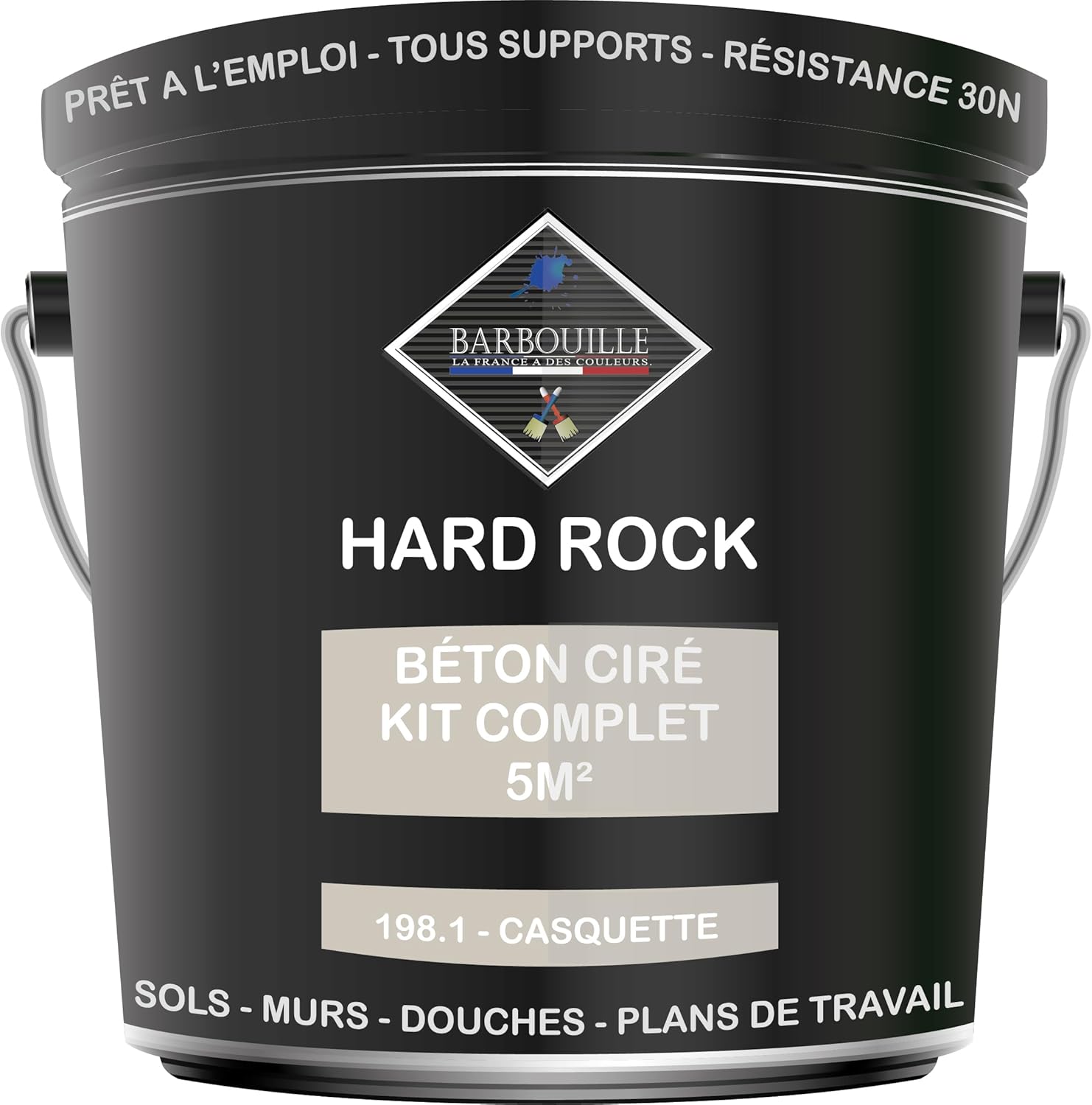 Béton Ciré Kit 5m² finit - HARD ROCK - 2 couches de 5m² - Prêt à l'Emploi - Imperméable - Adhérence sur Tout Support - Intérieur et Extérieur - Instructions incluses - 198-1 - CASQUETTE