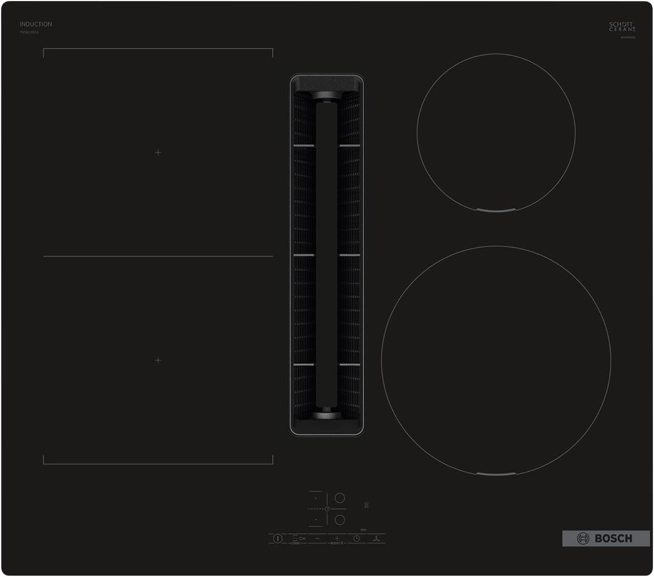 PVS611B16E, Série 4, Plaque induction aspirante, 4 feux, Noir