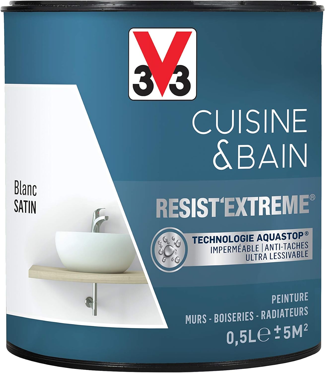 Peinture multi-supports monocouche Cuisine & Bain Resist'Extrême® Satin, Blanc, 0,5L Blanc 500 ml (Lot de 1)