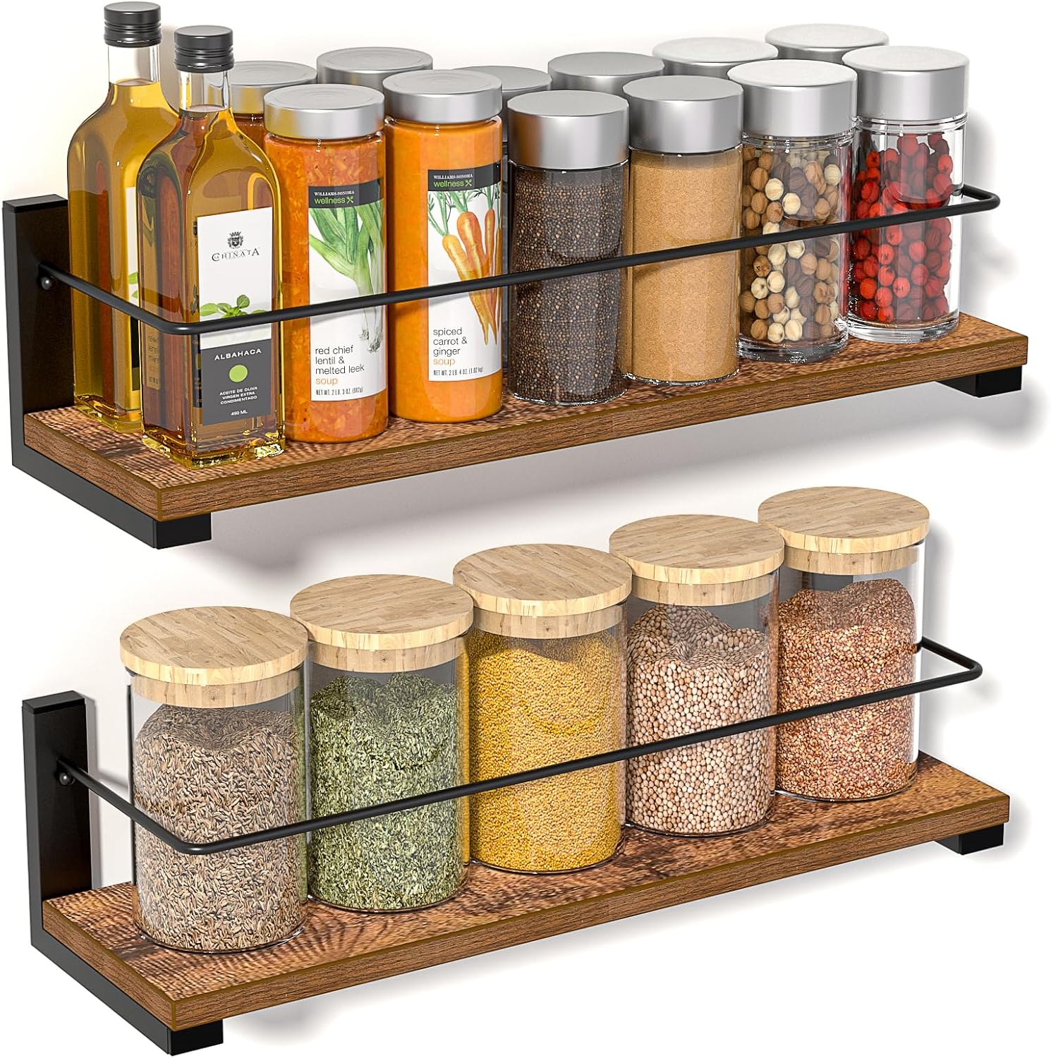 Rangement Epices Cuisine, Etagere Porte Epices Murale, Rangement et Organisation de Cuisine, Etagere Murale pour Salon, Bureau (Lot de 2)