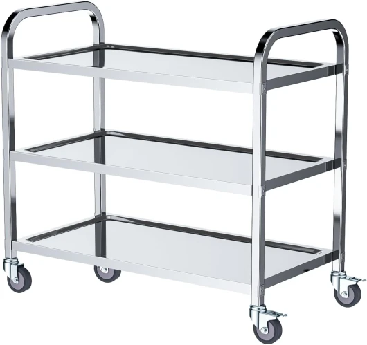 Chariot de Service desserte de Cuisine à roulettes 3 étagères 75x40x83.5 cm Desserte, Déplacement Silencieux pour Rangement Clinique Cuisine Hôtel Salon de Beauté 750x400x835mm