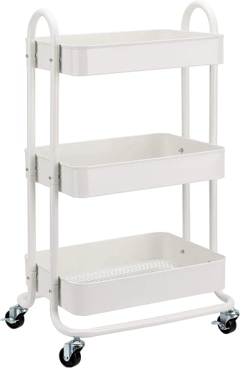 Chariot de rangement à 3 niveaux pour la cuisine ou la buanderie avec roulettes - Blanc