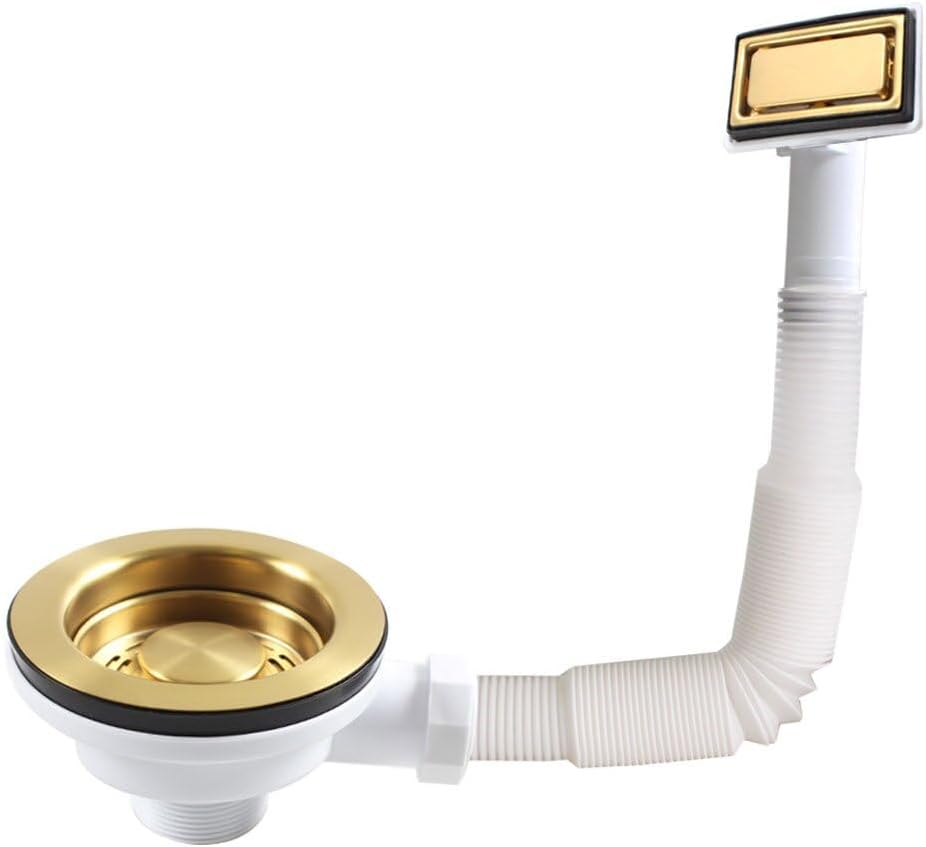 TALEA Kit de bonde de vidange pour évier de Cuisine, Filtre doré avec trop-Plein Rectangulaire (doré)