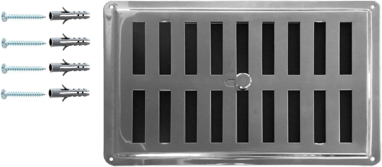 Grille de Ventilation Réglable en Acier Inoxydable Non Magnétique, Grille d'Aération INOX AISI 316, Sortie/Entrée d'Air Convective, Diffuseur d'Air - (23 x 15 cm)