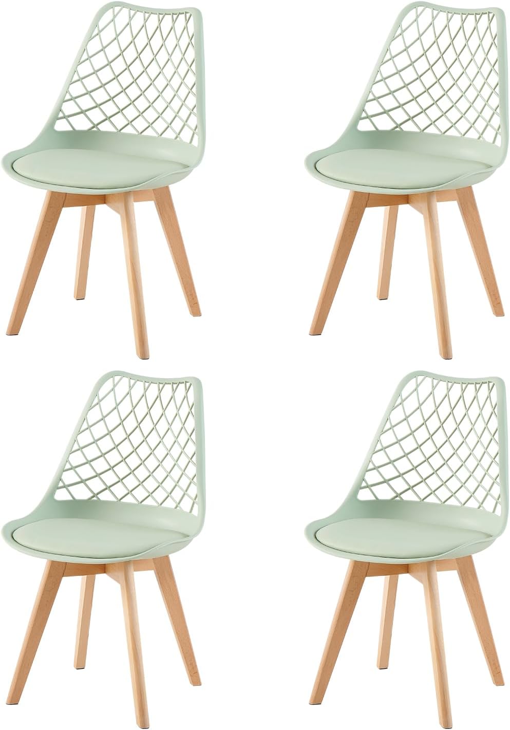 Lot de 4 Chaises de Salle à Manger en Creux Scandinaves Testées SGS, Chaises Creusée de Cuisine Rétro à Coussin, Sculptés Chaises évidée de Bureau Pieds en HêTre Massif - La Glace Verte 4 Chaises La Glace Verte
