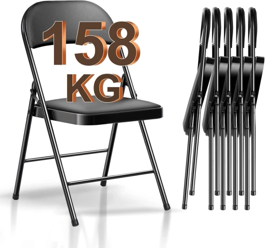 BULAGE Chaise Pliante Confortable, Set de 6 Chaise Pliante Interieur, Chaise Pliante Exterieur jusqu'à 158 KG,métal Chaise Pliable pour invités, Cuisine, Camping, Chaise de Jardin Pliante Noir 6er-Set Noir