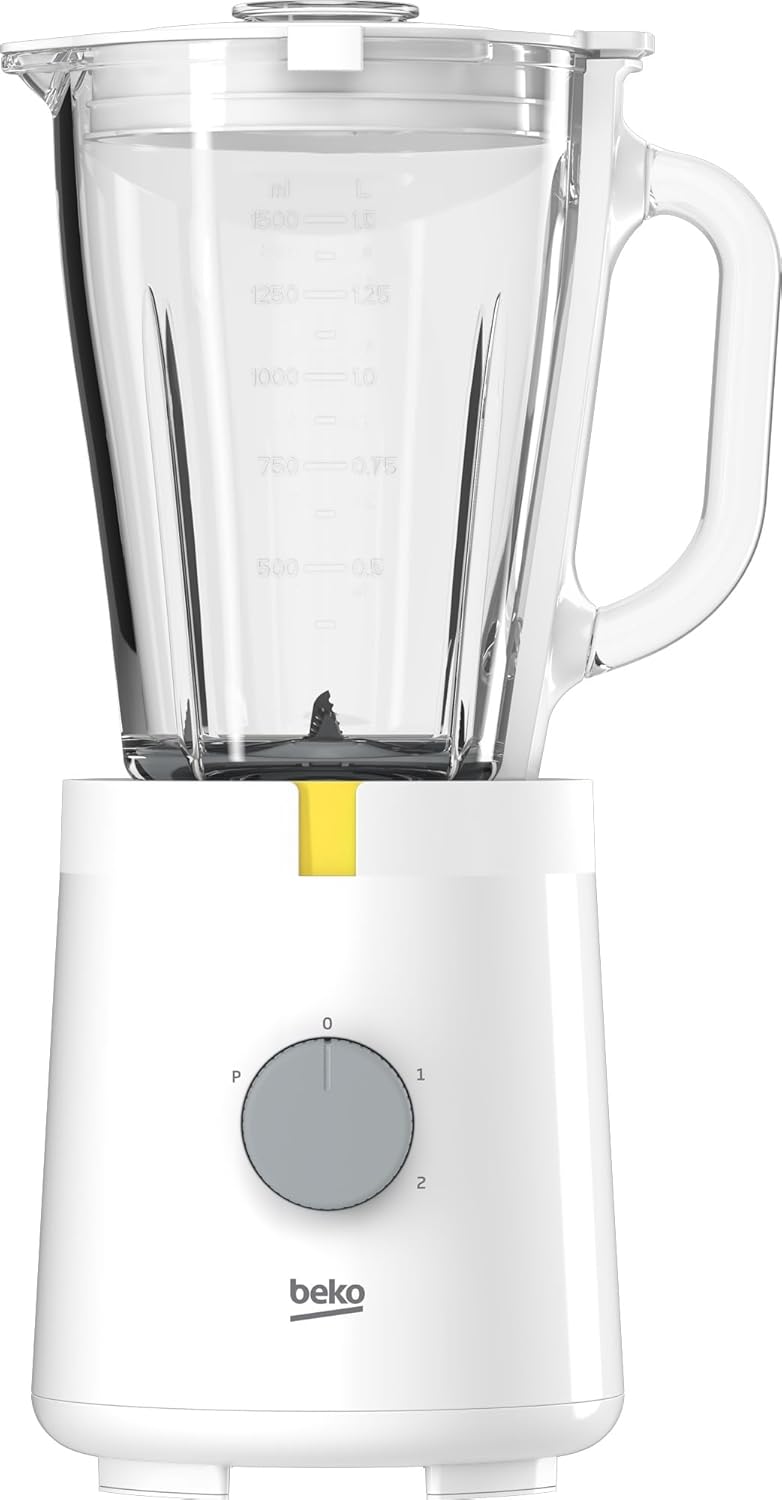 BEKO, Blender, Puissance : 600 W, Bol en verre grande capacité de 1,75 L, Variateur de vitesses + Pulse, 4 lames en inox, Pratique, facile et rapide à utiliser, Blanc