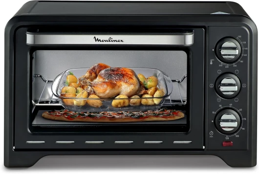 Four posable 33 L, Chaleur tournante, Convection de pointe, 6 modes de cuisson, Thermostat réglable jusqu’à 240 °C, Timer 120 min, Grille réversible, Maniques silicone, Optimo Noir OX464811 33 L Noir
