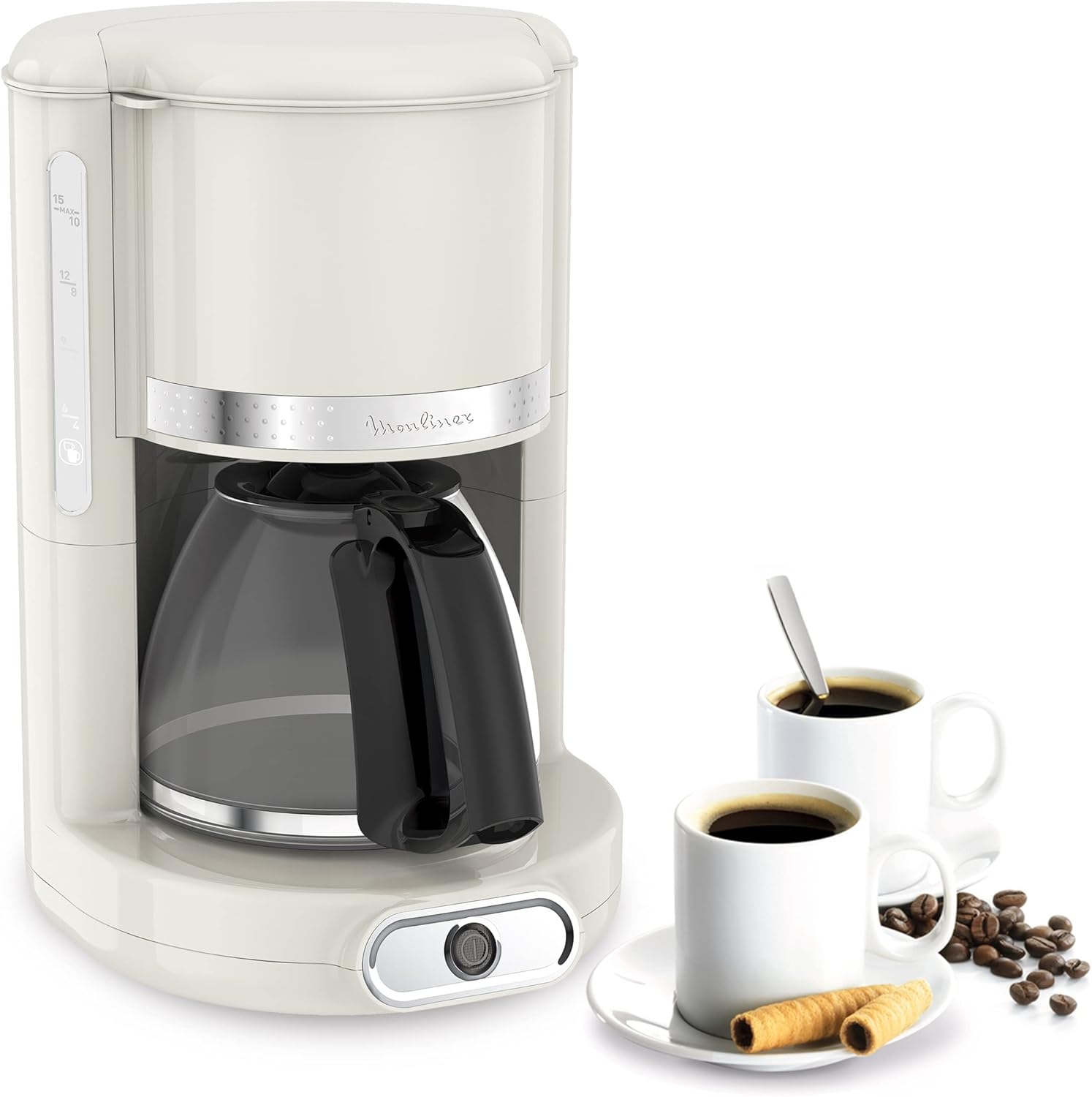 Cafetière filtre Soleil, Design ivoire vintage, Capacité 1,25 L, 10 à 15 tasses, Porte-filtre pivotant pratique, Maintien au chaud 30 min, Verseuse en verre, Soleil FG381A10 Cafetière à filtre