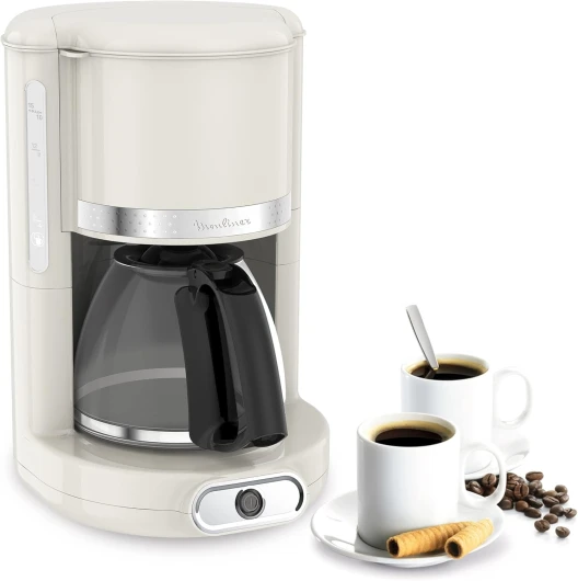 Cafetière filtre Soleil, Design ivoire vintage, Capacité 1,25 L, 10 à 15 tasses, Porte-filtre pivotant pratique, Maintien au chaud 30 min, Verseuse en verre, Soleil FG381A10 Cafetière à filtre