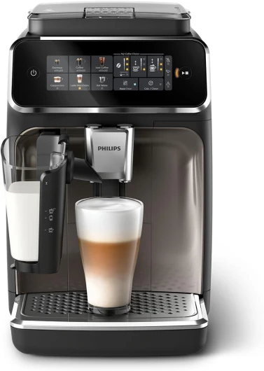 Machine à Expresso Entièrement Automatique Séries 3300-6 Boissons,Écran tactile couleur moderne,Système à lait LatteGo,SilentBrew,Broyeur 100%Céramique,Filtre AquaClean.Noir Chrome (EP3347/90) 6 Boissons Carafe Latte Go