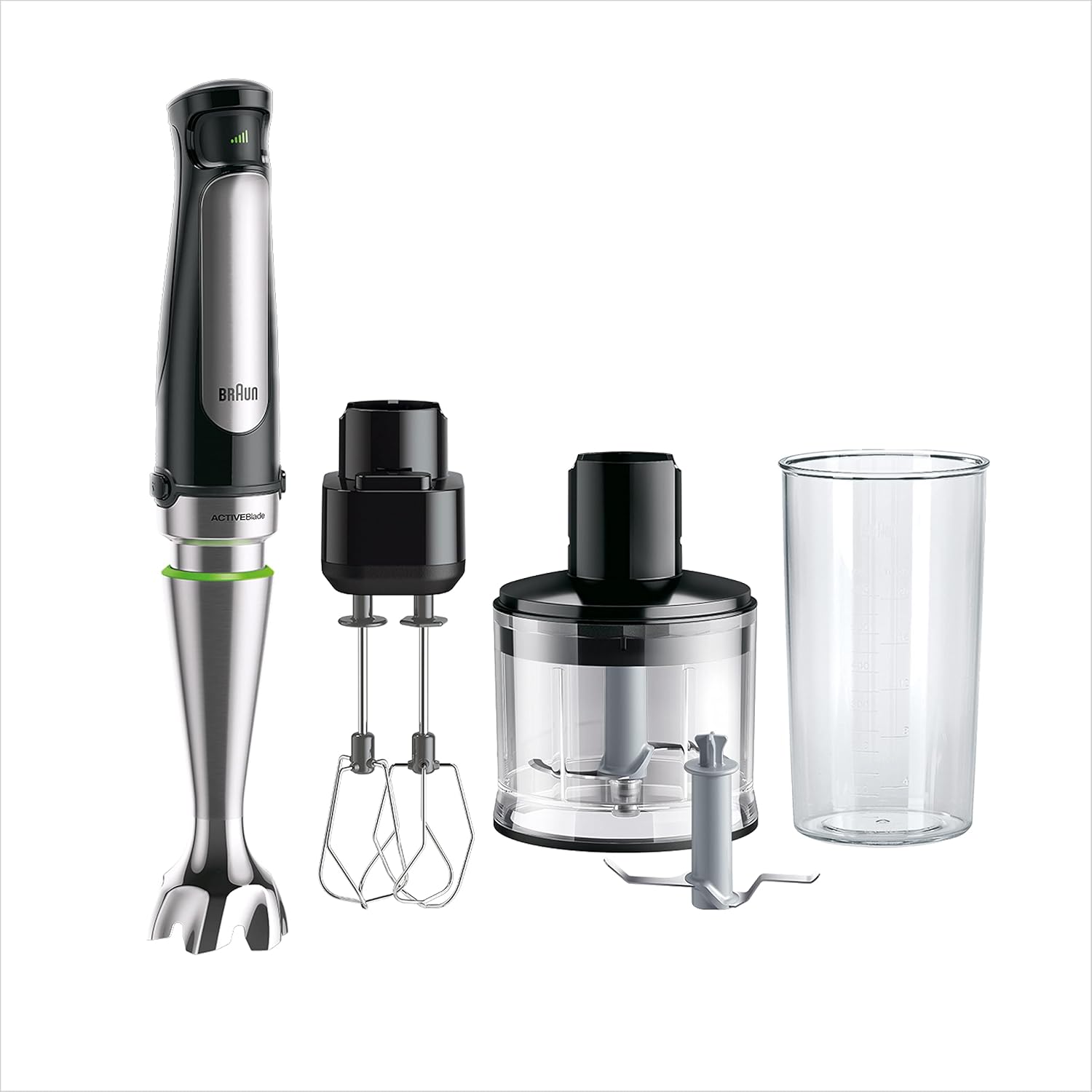 Hogar MultiQuick 7 Blender à Bras, contrôle des sauvures, pièces adaptées au lave-vaisselle, verre en plastique sans BPA 600 ml, hachoir 500 ml, lame pour glace, MQ 7035XBI, 1000 W, noir Hachoir 500 ml, batteur, verre