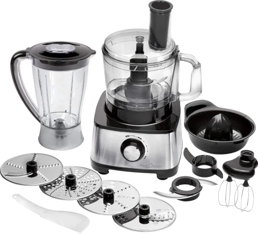 ProfiCook PC-KM 1063 Robot de cuisine compact avec boîtier en acier inoxydable, couper, pétrir, mixer, presse-agrumes, 1.2L, ouverture de remplissage, avec fonction turbo et 11 accessoires, 1200W