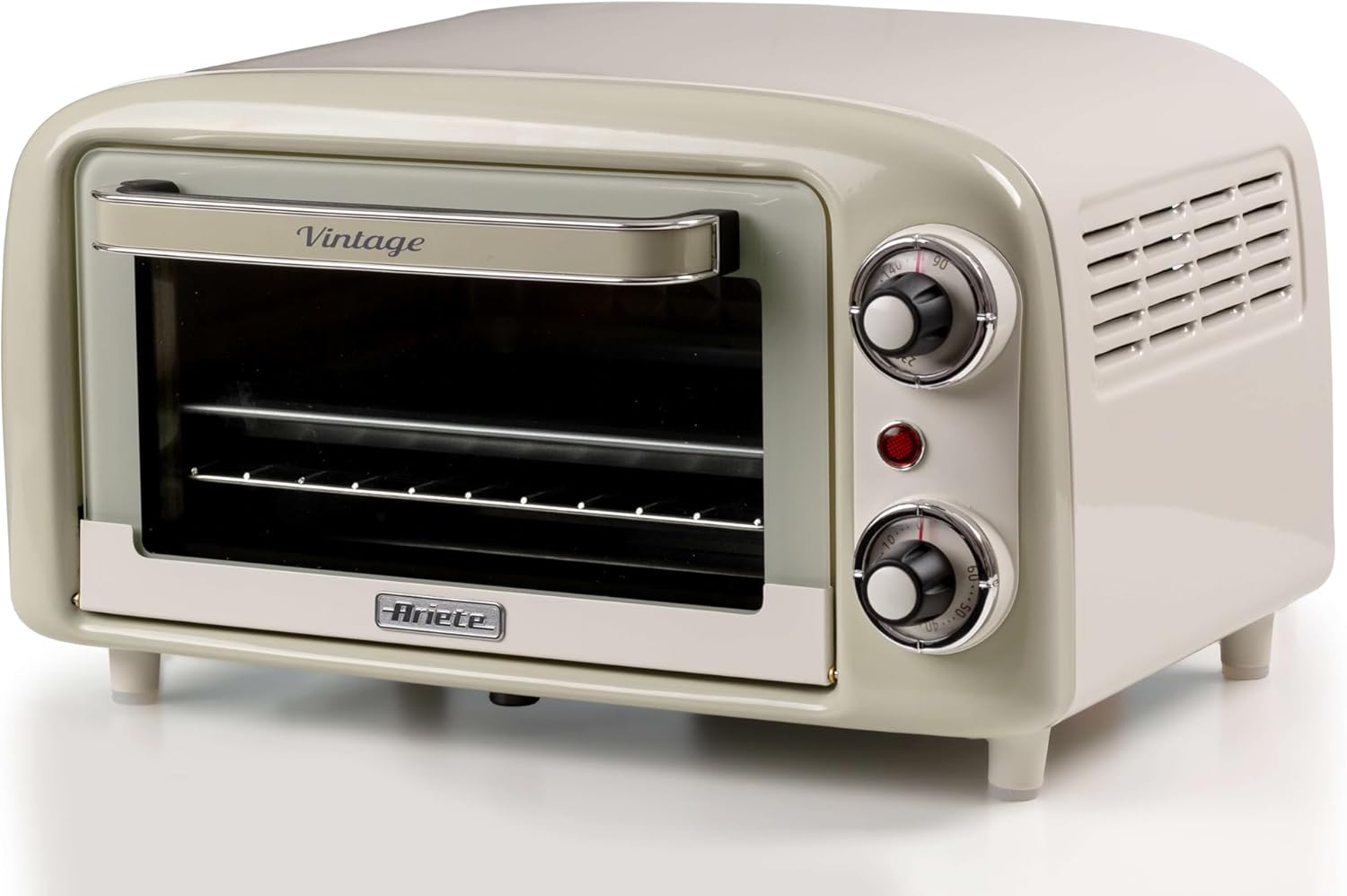 3919 Four Électrique Vintage, capacité 10L, pour Cuire ou Réchauffer les Aliments, Température jusqu'à 230°, Minuterie 60 minutes, Grille en Acier Inoxydable, 800W, Double Verre, Beige