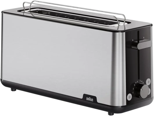 PurShine HT 1610 BK Grille-pain, fente pour pain de 25 cm, 8 niveaux de brunissement, fonction réchauffage et décongélation, grille réchauffe-viennoiseries, compartiment ramasse-miettes, 1030 W,