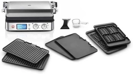 MultiGrill 9 CG 9047, Appareil Panini Électrique avec Plaques de Grillage, Cuisson, Gaufres, 2 Thermostats Indépendants, 3 Positions Cuisson, Plaques Lavables au Lave-Vaisselle, 2000W, Noir/Inox 2 grilles /2 plaques lisses /2 plaques à gaufres