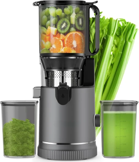 Extracteur de Jus – Presse-agrumes à Froid avec Goulotte de 147 mm & Moteur 400W - Haute Extraction & Conservation des Nutriments - Capacité 1,8L + 2 Récipients - Pour Fruits & Légumes Entiers