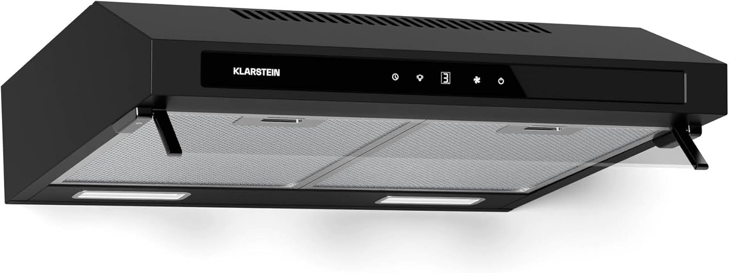 Purista Force Hotte aspirante, Hotte murale de cuisine 60 cm, 400 m³/h, Double moteur 2x60 W, Panneau tactile LED, Éclairage LED, Filtre à charbon, CEE C, Noir 60 cm Classe énergétique C Noir