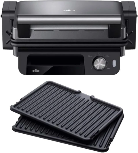 MultiGrill 5 CG 5033, Plaque Electrique à Controle Electronique avec Plateau Collecteur de Graisse Amovible, 3 Positions de Cuisson, Plaques Amovibles et Lavables au Lave-Vaisselle, 2000W, Noir