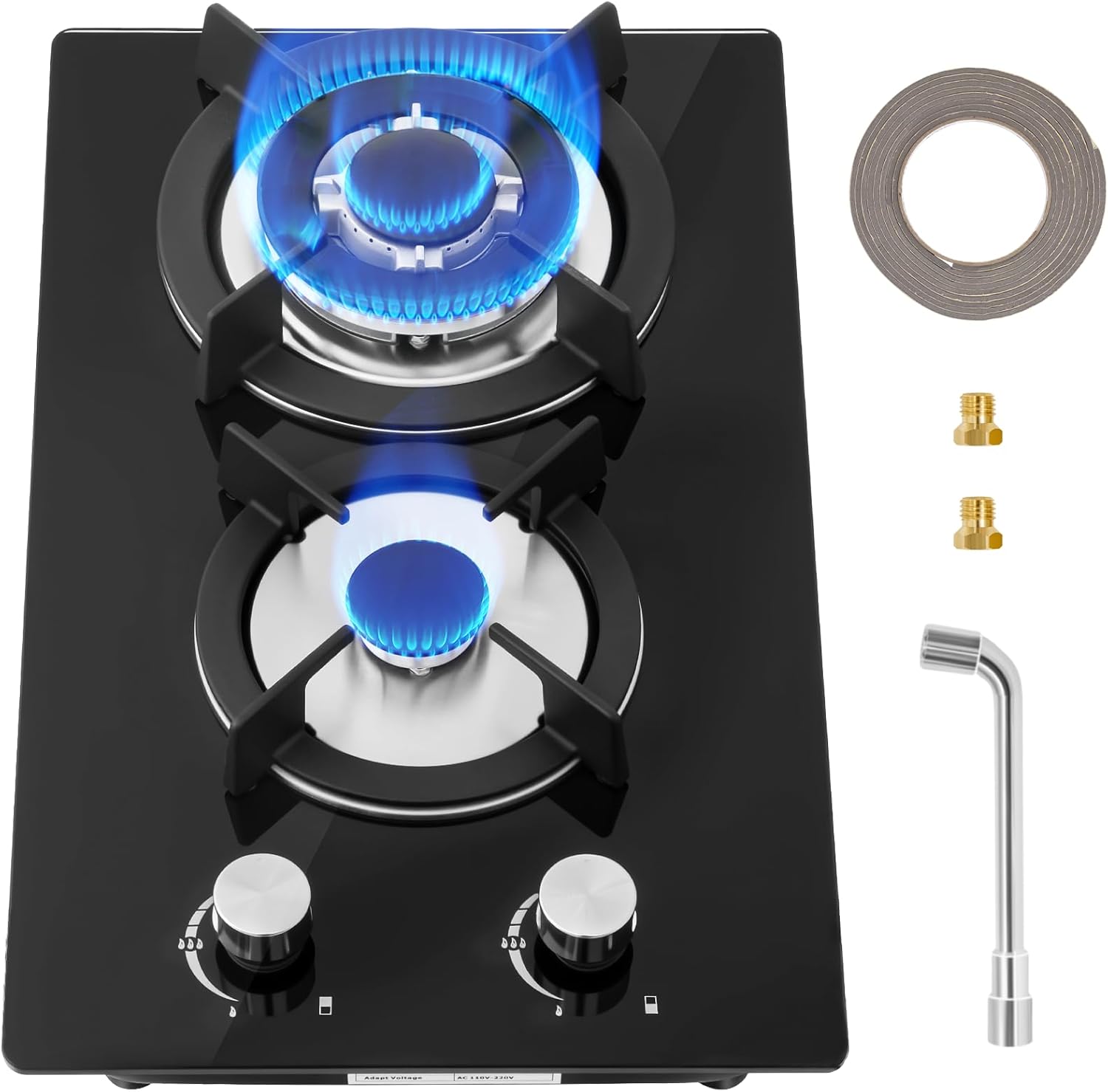 Plaque de Cuisson Gaz 2 feuxs, Plaque de cuisson encastrable 2 foyers, Convient pour le Gaz Naturel ou le Propane (Noir) 2 Brûleurs