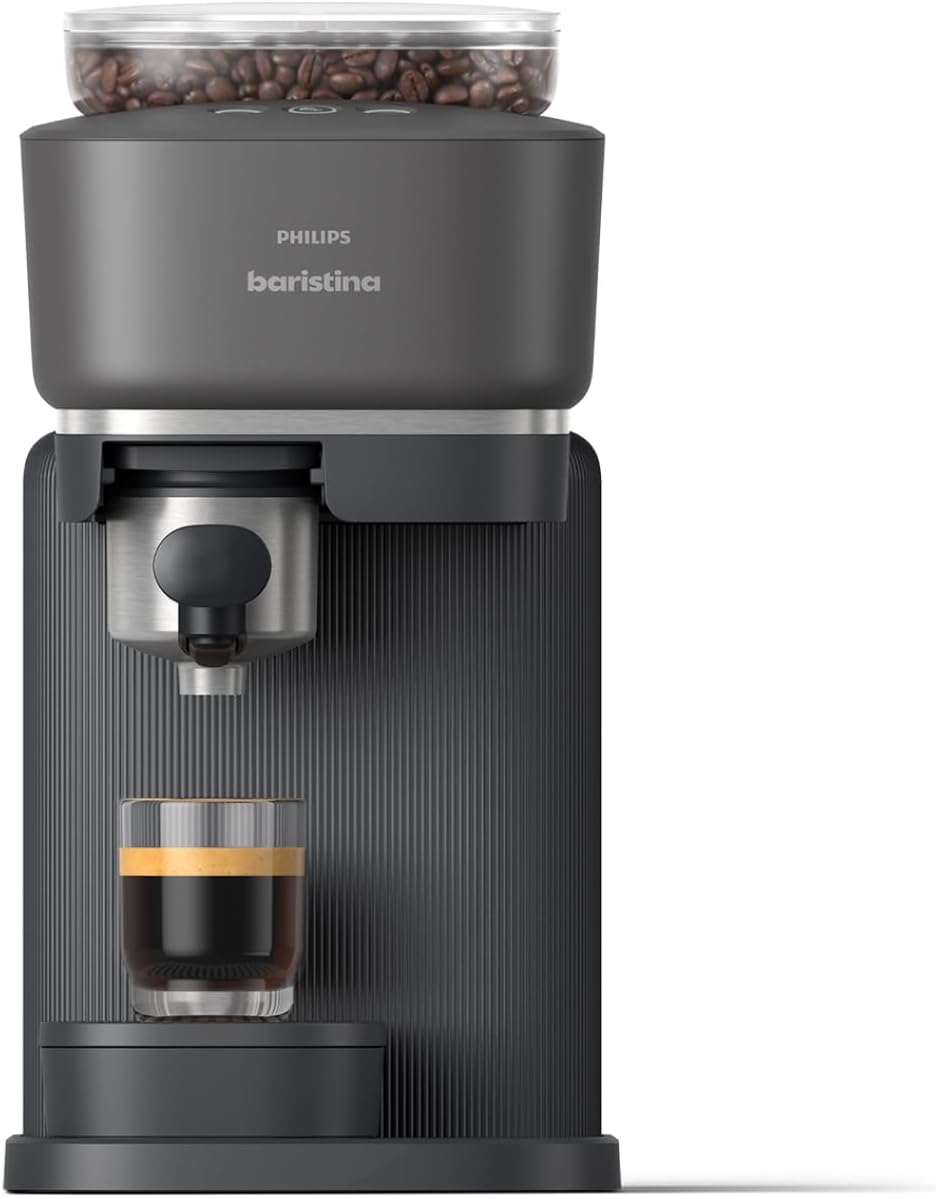 Baristina Machine à expresso - Un véritable expresso, en toute simplicité - Compacte - 16 bars de pression - Broyeur intégré - Machine noire avec porte-filtre noir (BAR300/60)
