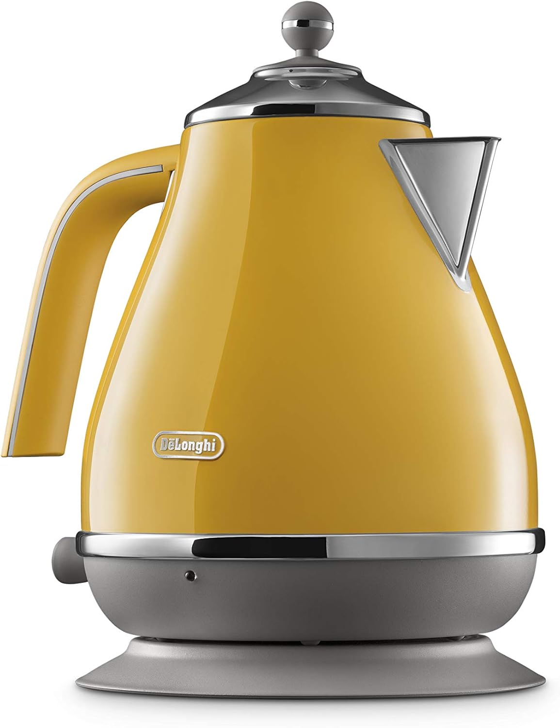 De'Longhi Icona Capitals KBOC2001.Y, Bouilloire Électrique Style Vintage avec Filtre Anti-Calcaire, Base Pivotante 360°, Rangement pour Cordon, Acier Inoxydable, 1.7 litres, 2000W, Jaune New York