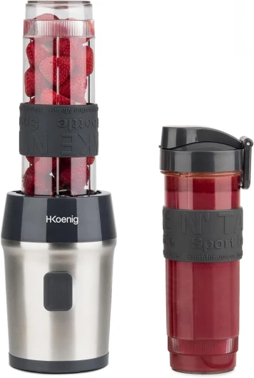 H.Koenig Mini Blender / Smoothie / Mixeur SMOO9 – 570mL, 300W, 4 Lames Inox, Sans BPA, 2 Bouteilles portables avec couvercles de voyage, Noir