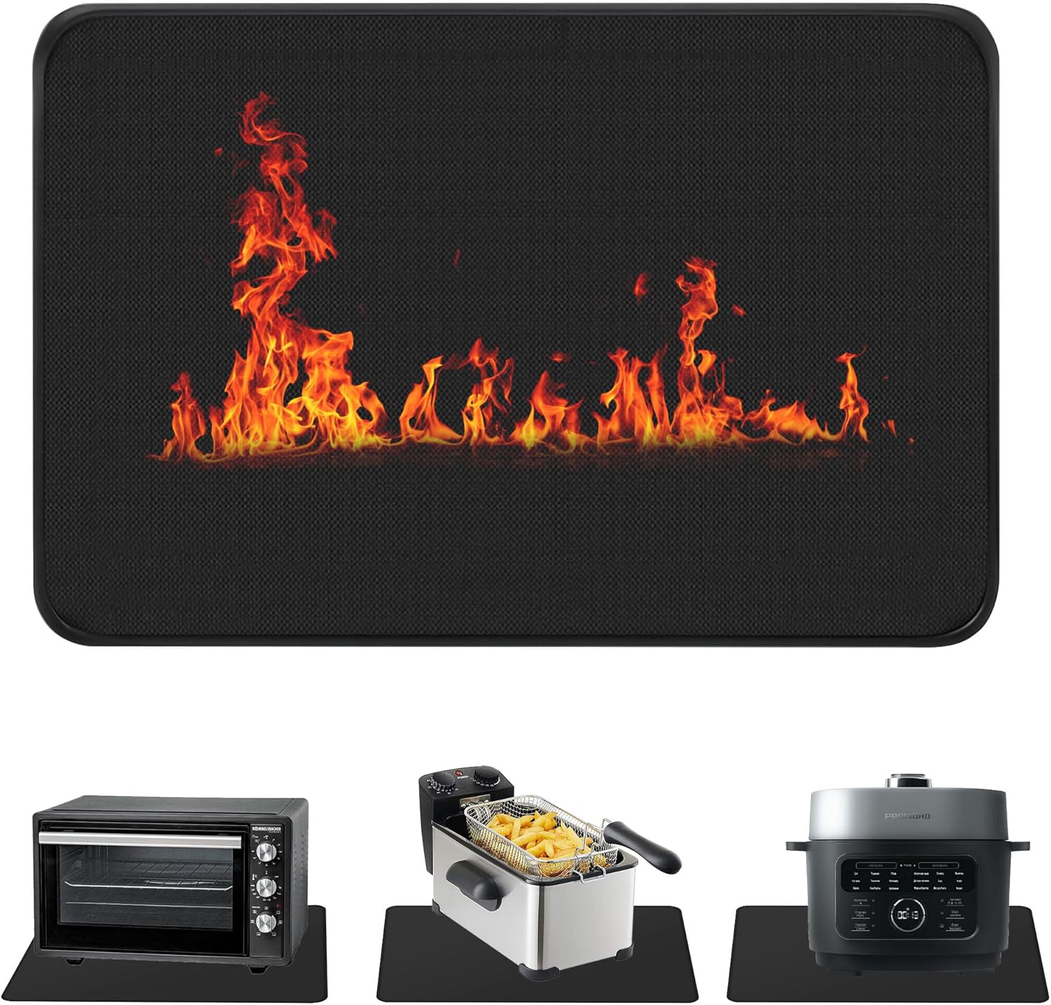 Tapis Résistant à la Chaleur, 40x60cm Tapis Anti Feu 600°C Tapis Ignifuge Silicone Antidérapant Imperméable pour Plans de Travail de Cuisine, Friteuse à Air, Machine à Café