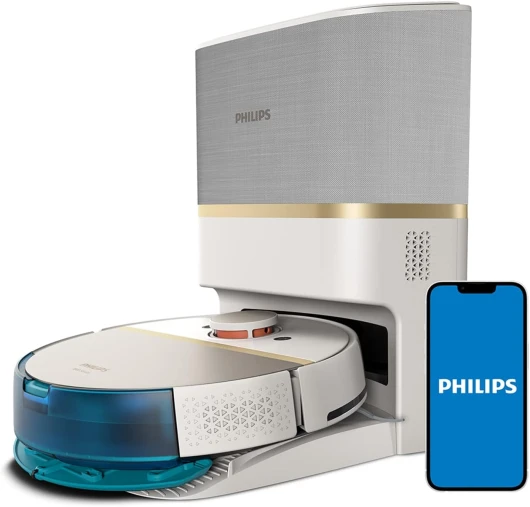 Philips Robot aspirateur Homerun série 7000, Puissance d'aspiration ultrarapide (5 000 Pa), détection de Petits Obstacles, Station d'aspiration, Blanc, Robot aspirateur, Application, XU7100/02, 4 kg Blanc Avec station de vidage