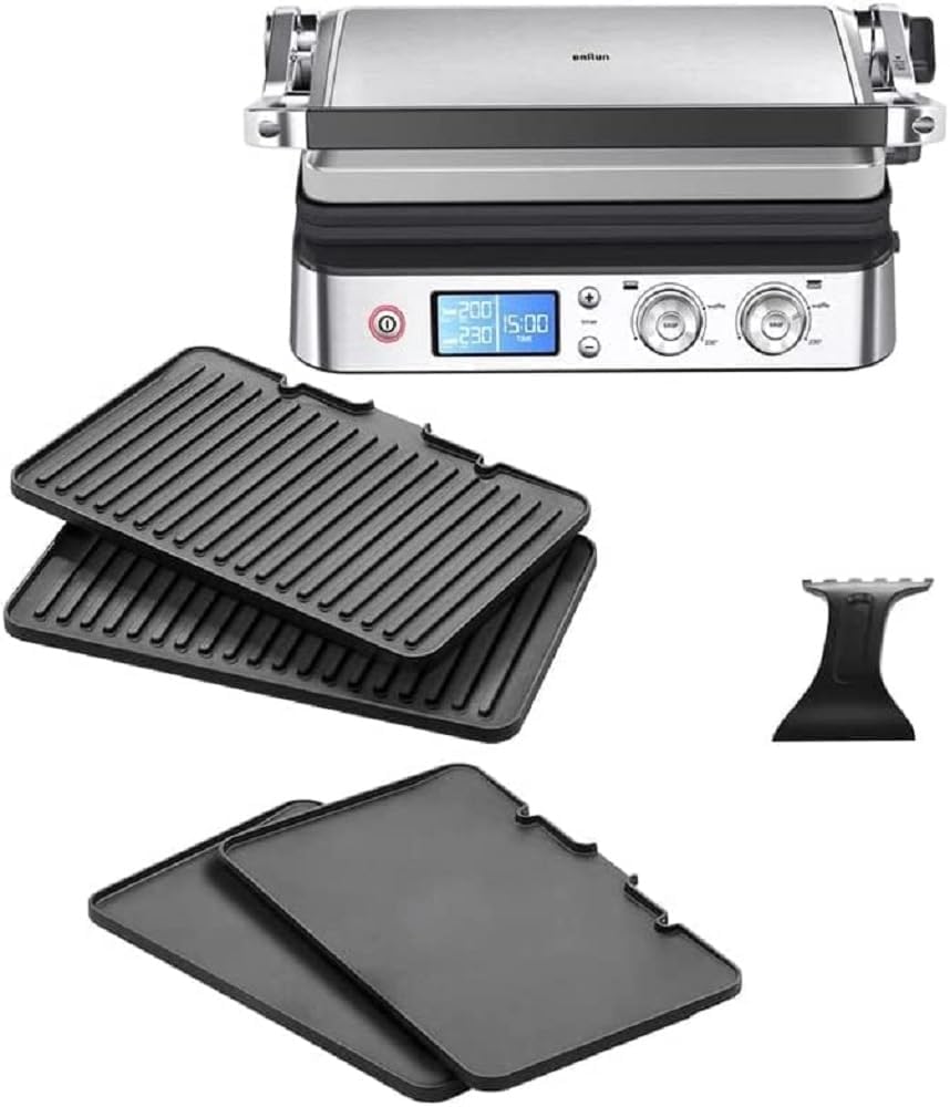 MultiGrill 9 CG 9043, Appareil Panini Électrique avec Plaques de Grillage et de Cuisson, 2 Thermostats Indépendants, 3 Positions de Cuisson, Plaques Lavables au Lave-Vaisselle, 2000W, Noir/Inox 2 grilles / 2 plaques lisses