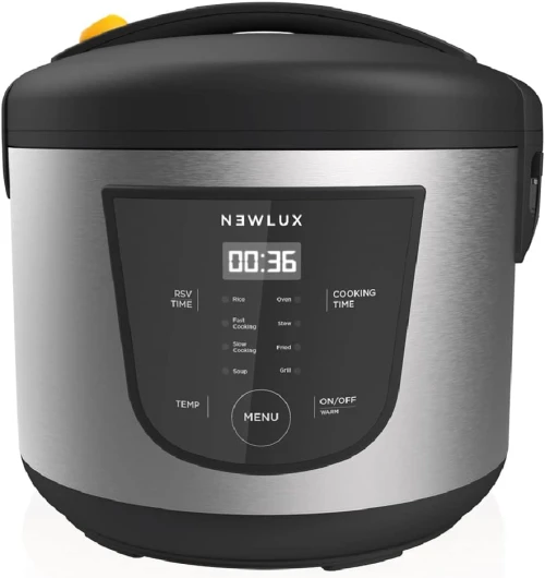 NEWLUX - Robot de cuisine multifonction 5L, programmable jusqu'à 24H, cuisson automatique, 8 menus préréglés et fonction de maintien au chaud jusqu'à 24H - Comprend un seau antiadhésif - Noir