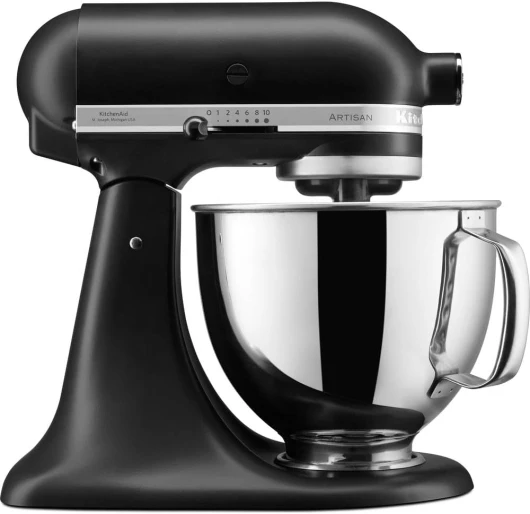 Robot Pâtissier I Artisan I Robot cuisine multifonctions à tête inclinable I Avec 4 accessoires I 4,8L (Noir mat) Noir Reéglisse