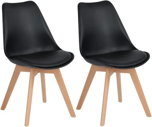 Lot de 2 chaises de Cuisine en Bois SGS Tested Rétro Rembourrée Chaise de Salle de Bureau avec Pieds en Bois de Hêtre Massif - Noir 2 chaises Noir