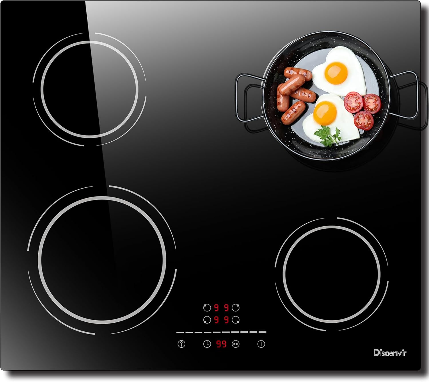 Plaque Induction 4 Feux Encastrable 6400W, Plaque de Cuisson Induction 220V, Plaque Electrique 60cm, Fonction Pause, 9 Niveaux, Contrôle tactile, Minuterie, Fonction Anti-Touch, Noir 4 feux 6400w Contrôle Tactile