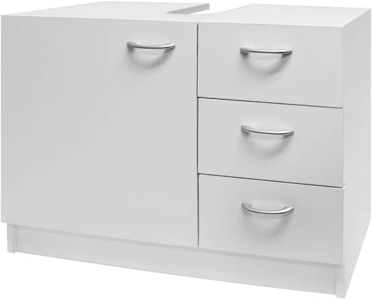 Meuble de Rangement sous évier lavabo Blanc Salle de Bain 3 Tiroirs Rangement Meuble de Salle de Bain
