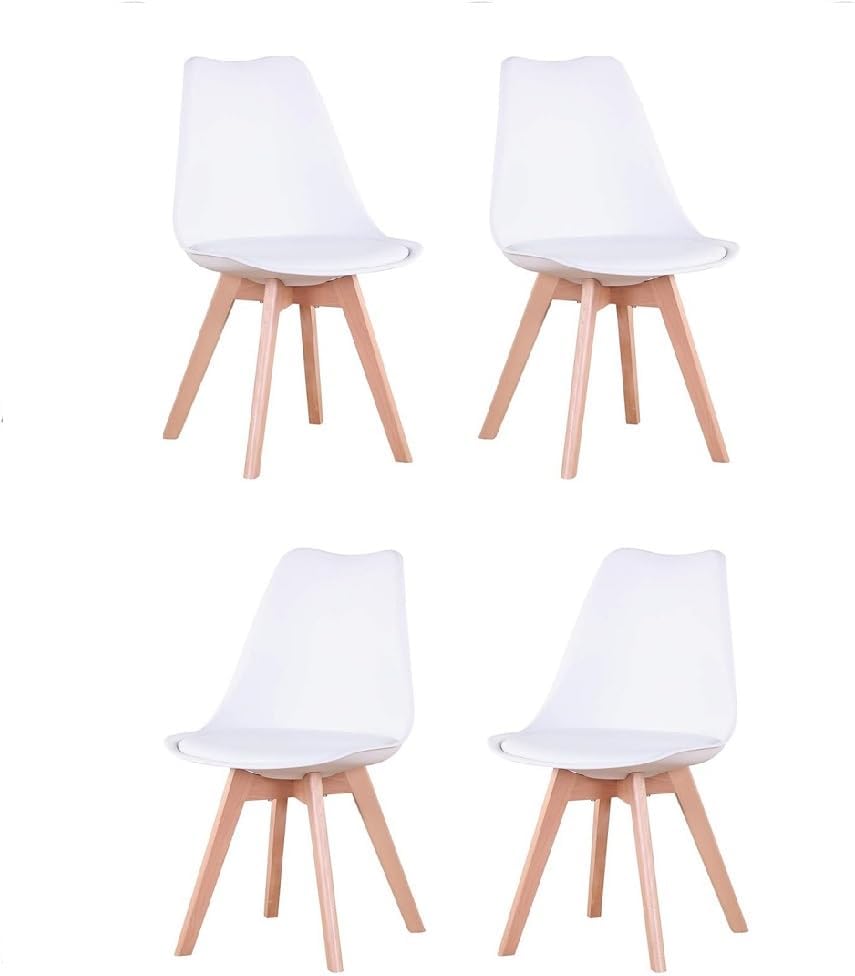 IZTOSS Lot de 4 Chaise Scandinave.Chaise Salle a Manger avec Pied en Bois,Coussin de Siege Confortable en Mousse (Lot de 4-Blanc)