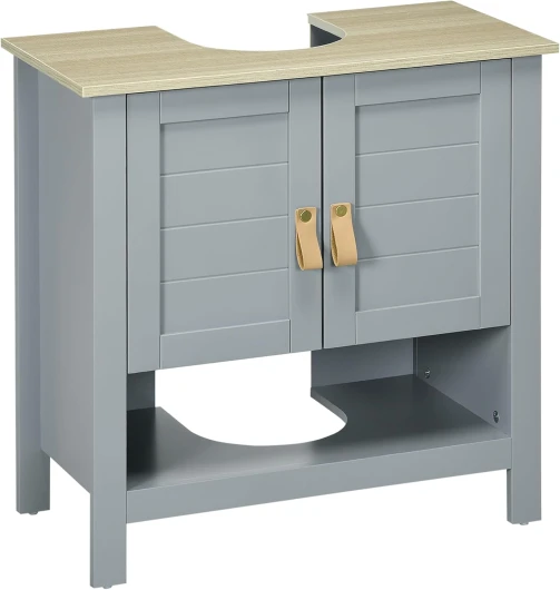 Armoire sous lavabo compacte avec 2 portes et étagère intérieure réglable Meuble auxiliaire de rangement pour salle de bain 60 x 30 x 60 cm Gris