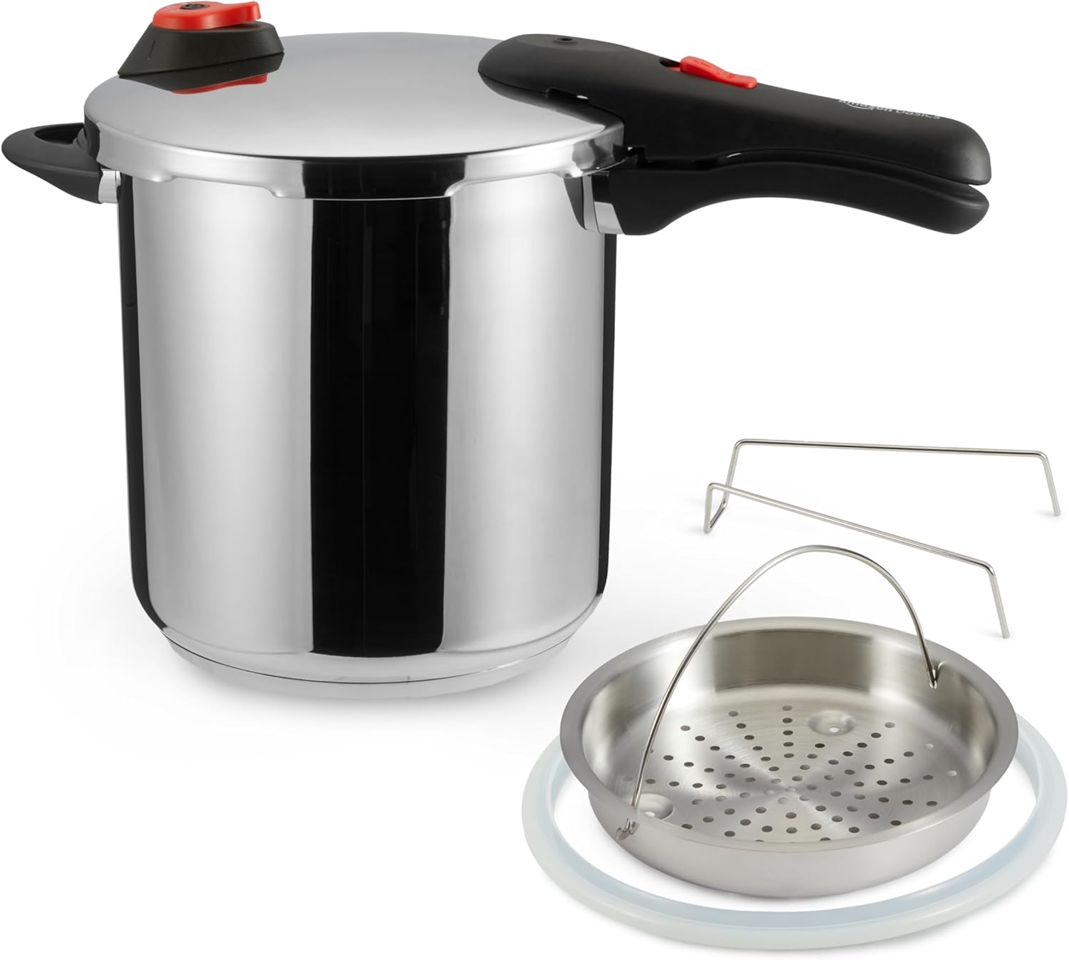 Autocuiseur en acier inoxydable avec cuiseur vapeur et anneau en silicone supplémentaire, 9 L avec Panier