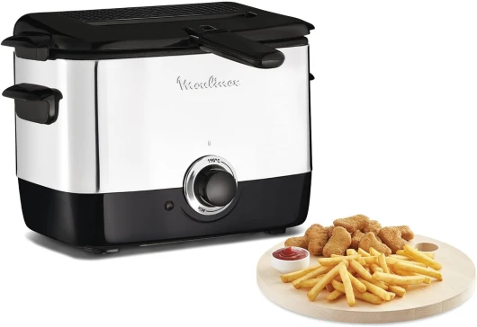 Friteuse à huile, Capacité 1 L d'huile, 600 g de frites, Pour 2 portions, Température 150°C à 190°C, Compact, Hublot de contrôle, Minifrito AF220010, Noir/Argenté