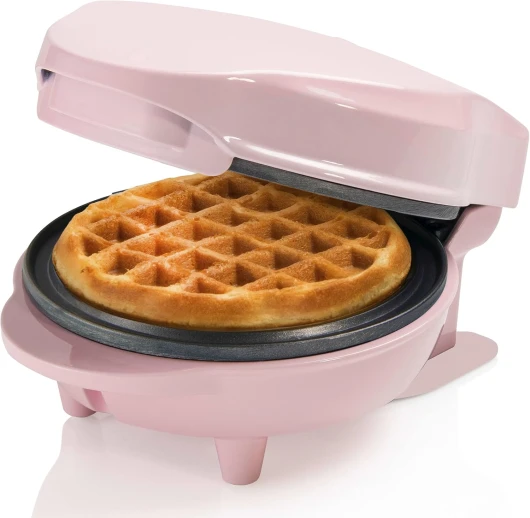 Mini gaufrier pour gaufres classiques, Machine à petit gaufres avec revêtement anti-adhésif, pour les anniversaires d'enfants, les fêtes de famille, Pâques ou Noël, Design rétro, Rose