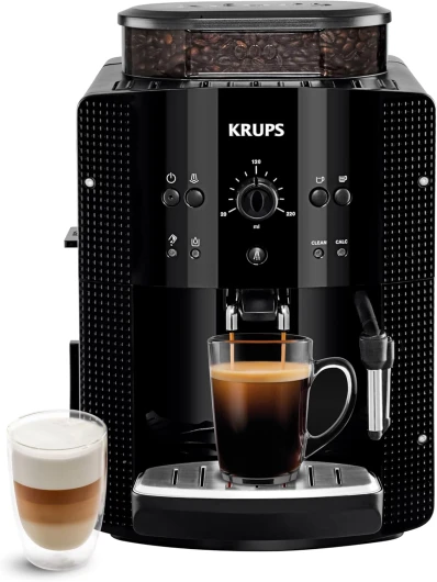 Essential, Machine à café grain, Expresso automatique, 2 tasses simultanées, Nettoyage automatique, Buse vapeur Cappuccino, Cafetière espresso, Noire, YY8125FD