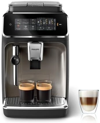Machine à Expresso Entièrement Automatique Séries 3300-5 Boissons, Mousseur à Lait Classique, SilentBrew, Broyeur 100% Céramique, Filtre AquaClean - Noir Chrome (EP3326/90) 5 Boissons Mousseur à lait classique