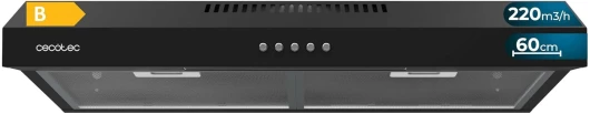 Hotte Aspirante 60cm Wide Bolero Flux CM 602200 Black B - Suction Power 220m3/h, 70W Motor, Low Consumption, Mechanical Control, 3 Power Levels, Black Finish Noir