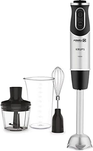 HZ6568 Steffen Henssler Special Edition - Avec fouet, hachoir 500 ml, verre doseur 800 ml - 1000 W - 4 couteaux extra tranchants - Technologie Powelix - Acier inoxydable/gris foncé