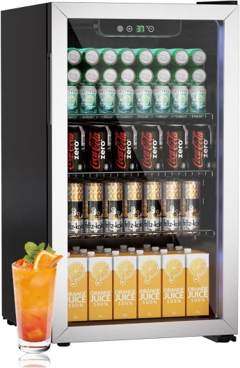 DollarDash Mini-Réfrigérateur 80L, Réfrigérateur Autonome pour Boissons de 115 Canettes avec Porte Vitrée, Réfrigérateur Sous le Comptoir avec Étages Réglables et Affichage Numérique (Argent) 80L Argent